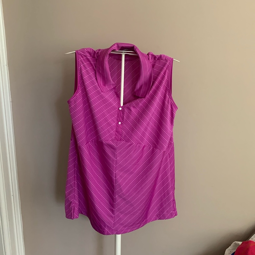 Pebble Beach Magenta Striped Sleeveless Polo Top